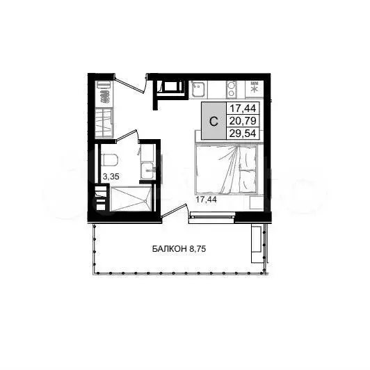 Апартаменты-студия, 29,5 м, 4/8 эт. - Фото 0