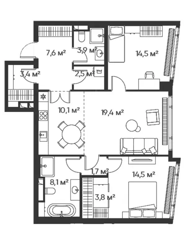 3-к кв. Москва Летниковская ул., 11к1 (90.0 м) - Фото 2