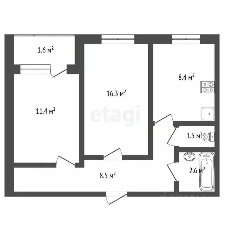 2-к кв. Башкортостан, Стерлитамак ул. Артема, 152 (50.9 м) - Фото 0