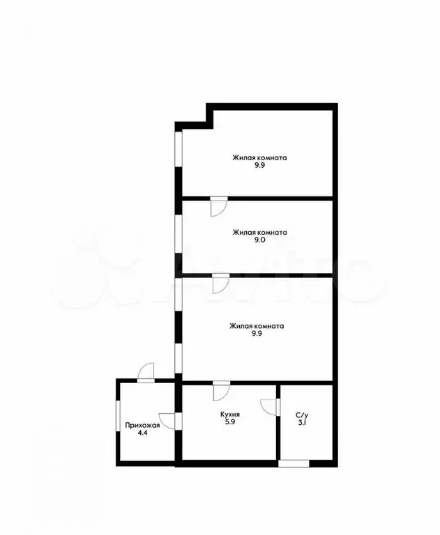 3-к. квартира, 46 м, 1/1 эт. - Фото 0