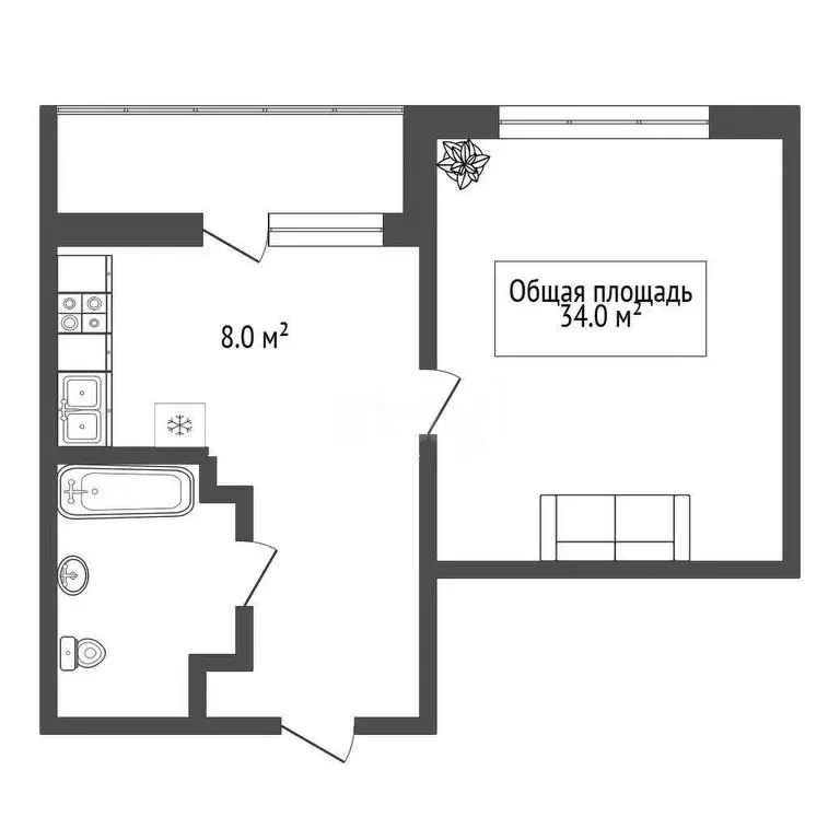 1-комнатная квартира: Новосибирск, ул. Александра Чистякова, 26 (34 м) - Фото 0