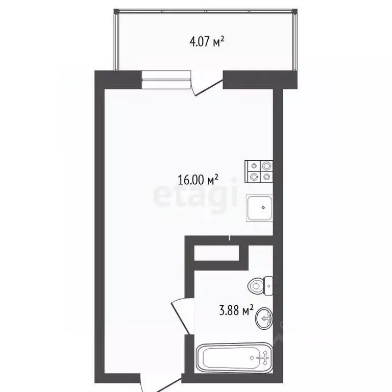Студия Тюменская область, Тюмень Велижанская ул., 66к1 (20.0 м) - Фото 2