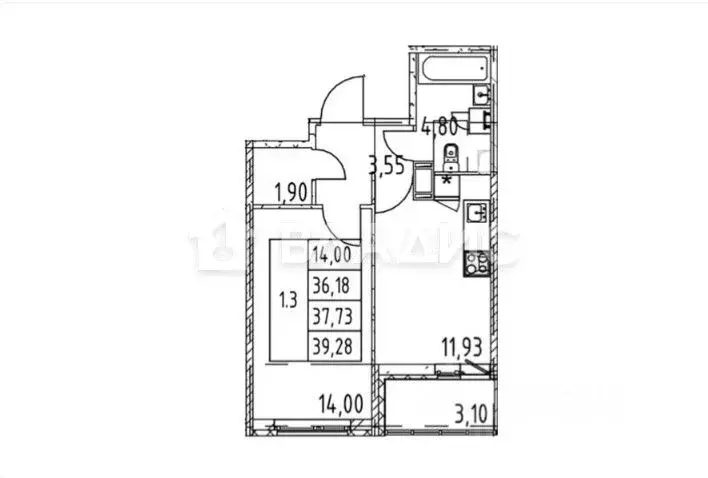 1-к кв. Ленинградская область, Мурино Всеволожский район, ул. ... - Фото 2