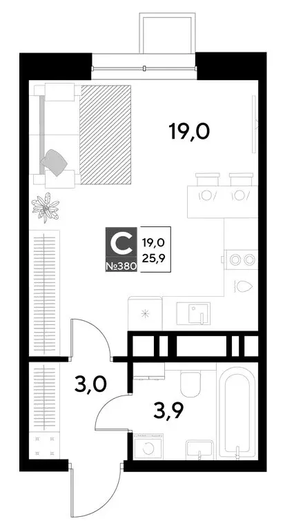Квартира-студия: Омск, жилой район Снегири (25.9 м) - Фото 0