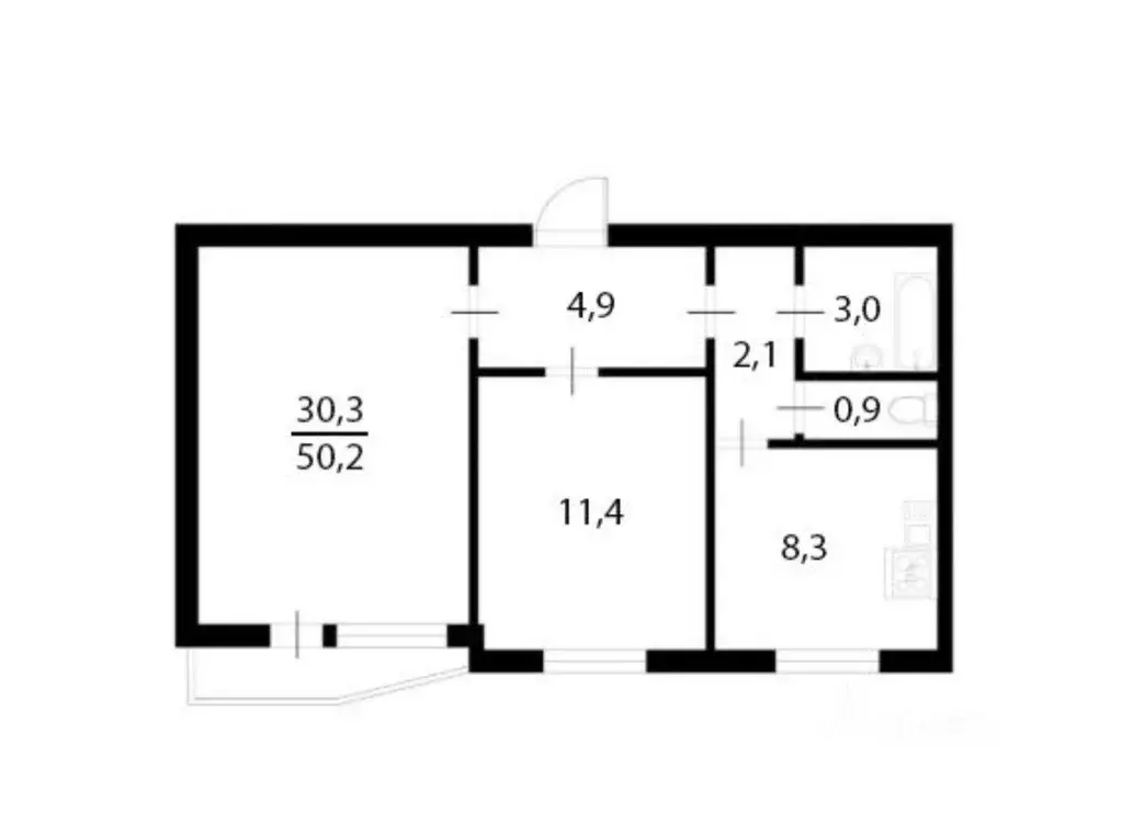 Квартира, 2 комнаты, 51.1 м - Фото 2