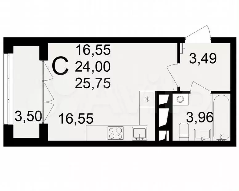 Квартира-студия, 25,8м, 11/18эт. - Фото 1