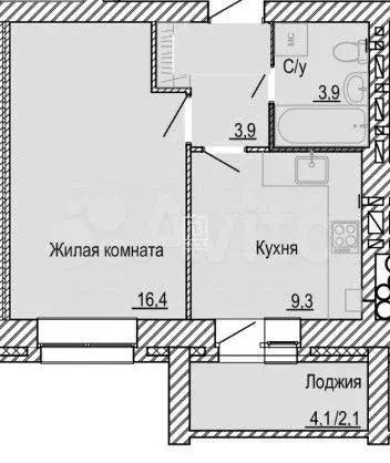 1-к. квартира, 36,1 м, 5/9 эт. - Фото 0