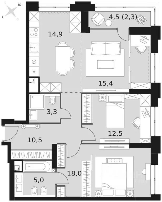 3-к кв. Москва Шелепихинская наб., 40к1 (81.9 м) - Фото 2