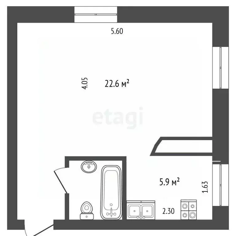 Студия Тюменская область, Тюмень Карская ул., 13 (31.2 м) - Фото 2