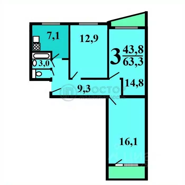 3-к кв. Москва ул. Жебрунова, 1 (63.3 м) - Фото 2