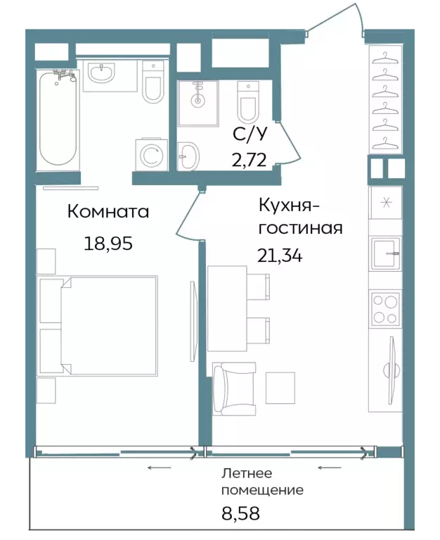 2-к квартира, 51.59 м - Фото 0