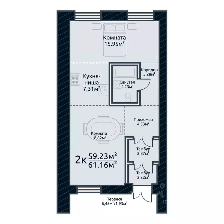 2-к кв. Томская область, Томск ул. Аркадия Иванова, 21 (61.16 м) - Фото 0