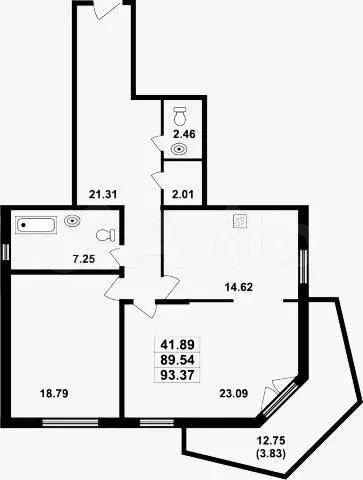 2-к. квартира, 88,4 м, 7/7 эт. - Фото 0