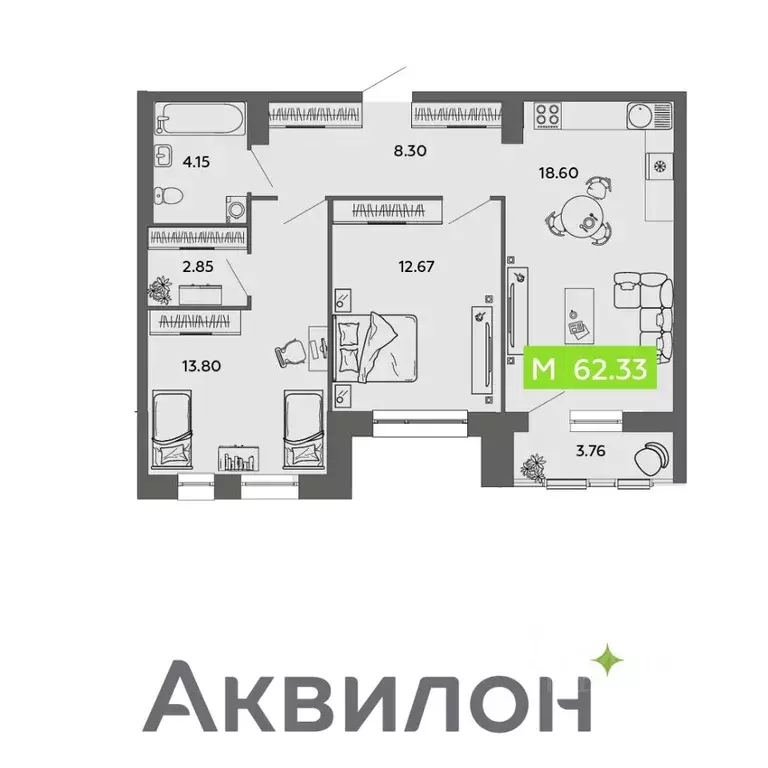 2-к кв. Архангельская область, Архангельск проезд Приорова, 4с1 (62.33 ... - Фото 0