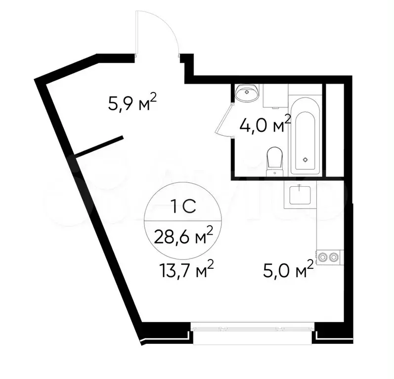 Квартира-студия, 28,6 м, 2/17 эт. - Фото 0