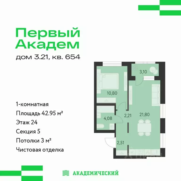 1-к кв. Свердловская область, Екатеринбург Академический мкр, 3-й ... - Фото 1