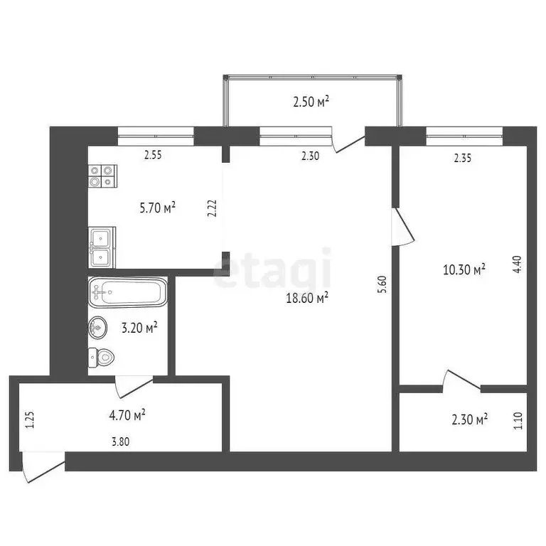 Квартира, 2 комнаты, 44.8 м - Фото 0