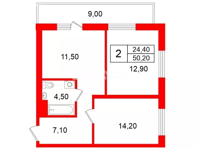 2-комнатная квартира: посёлок Шушары, Школьная улица, 15 (50.2 м) - Фото 1