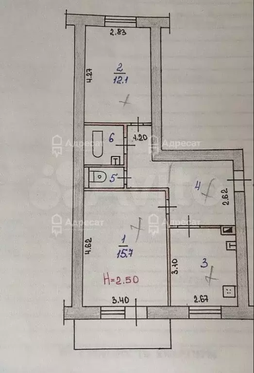 2-к. квартира, 51,9 м, 4/5 эт. - Фото 0