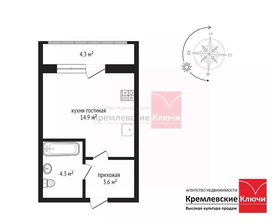 Студия Санкт-Петербург Комендантский просп., 59к1 (22.9 м) - Фото 2