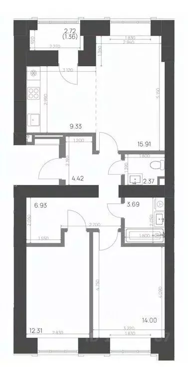 3-к кв. Татарстан, Нижнекамск 15-й мкр,  (70.32 м) - Фото 0