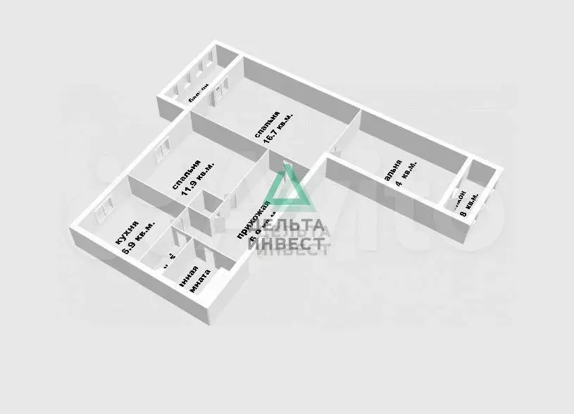 Доля в 3-к. квартире, 62,4 м, 4/9 эт. - Фото 1