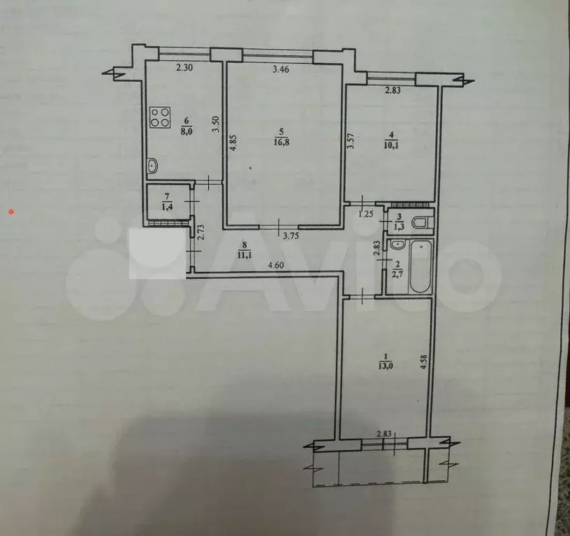 3-к. квартира, 64,4 м, 2/9 эт. - Фото 0