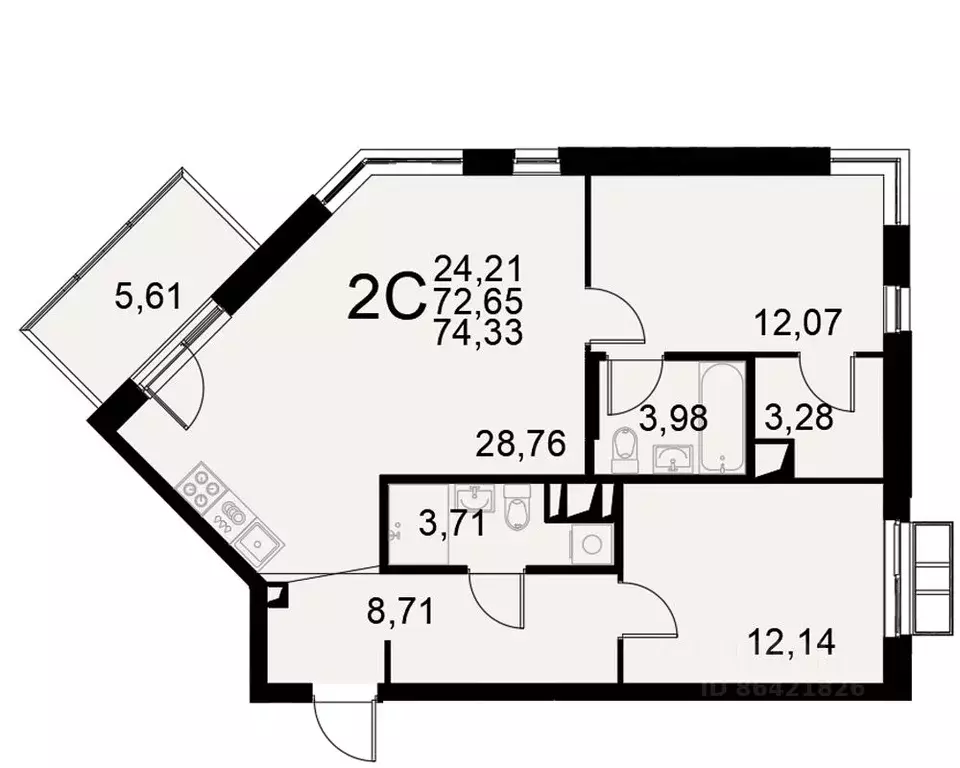 2-к кв. Тульская область, Тула Хлебная пл. (74.33 м) - Фото 0