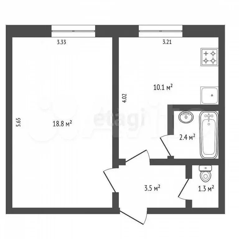 1-к. квартира, 36,1 м, 4/5 эт. - Фото 0