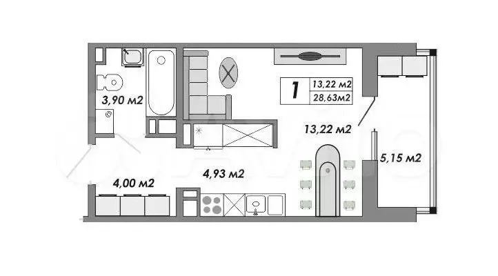 Квартира-студия, 29 м, 8/9 эт. - Фото 0