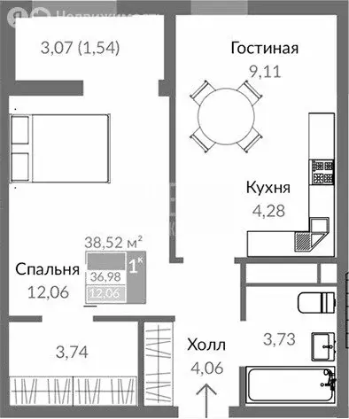 1-комнатная квартира: Симферополь, Киевский район, мкр. Крымская Роза, ... - Фото 1