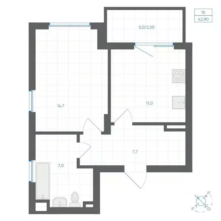 1-к кв. Челябинская область, Челябинск Клевер жилой комплекс (42.9 м) - Фото 1