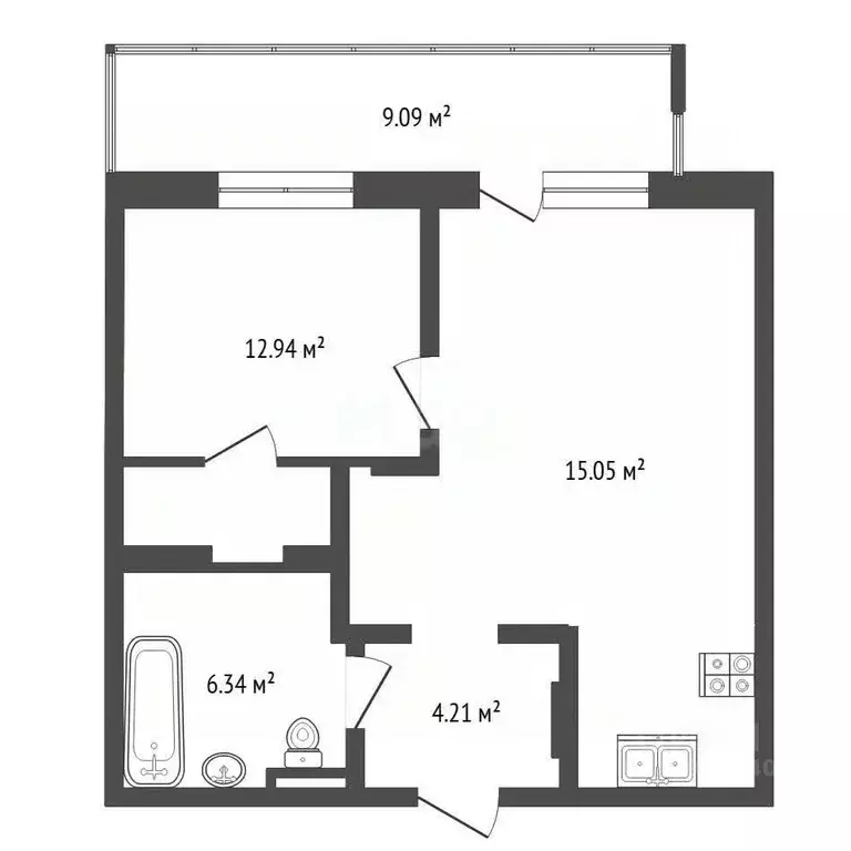 1-к кв. Тюменская область, Тюмень ул. Парада Победы, 13 (45.0 м) - Фото 1
