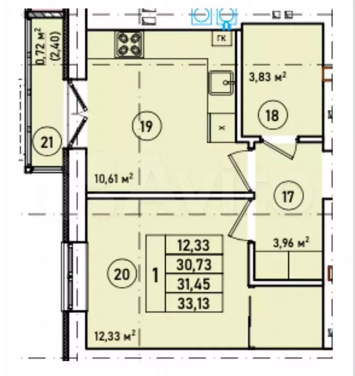 1-к. квартира, 33,1 м, 5/7 эт. - Фото 1