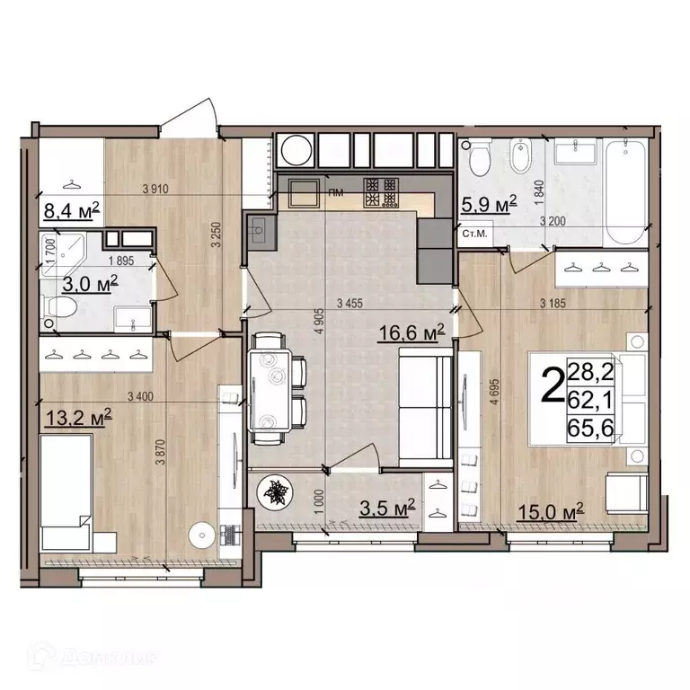 2-к кв. Рязанская область, Рязань Еврокласс жилой комплекс (65.6 м) - Фото 1