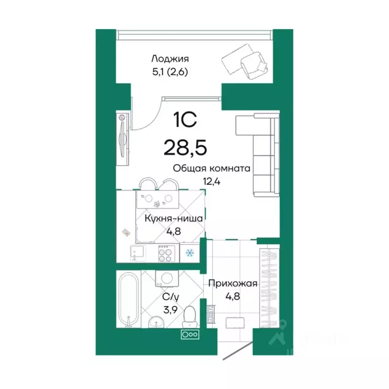 Студия Алтайский край, Барнаул Просторная ул., 390к2 (28.5 м) - Фото 0