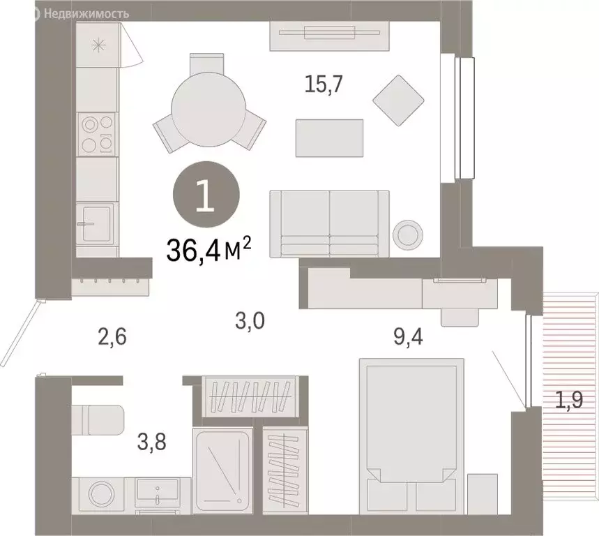 1-комнатная квартира: Новосибирск, Заельцовский район (36.4 м) - Фото 1