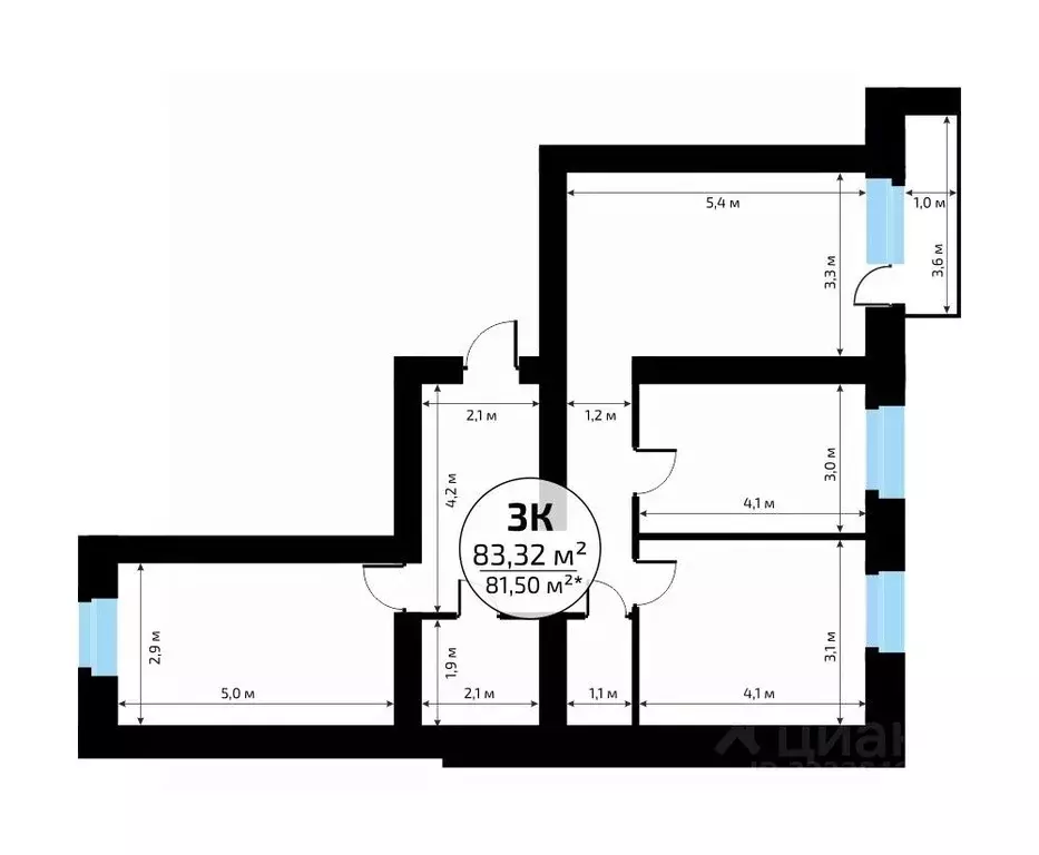 3-к кв. Самарская область, Самара пос. Мехзавод, 1-й кв-л, 50 (83.32 ... - Фото 1