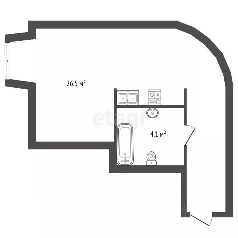 Студия Санкт-Петербург Серебристый бул., 18К1 (30.6 м) - Фото 2