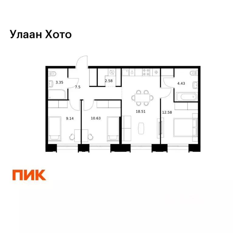 3-к кв. Бурятия, Улан-Удэ ул. Шмидта, 37А (68.72 м) - Фото 1