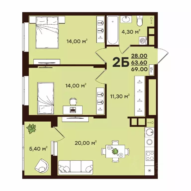 2-к кв. Владимирская область, Владимир ул. Чайковского, 7 (69.0 м) - Фото 1