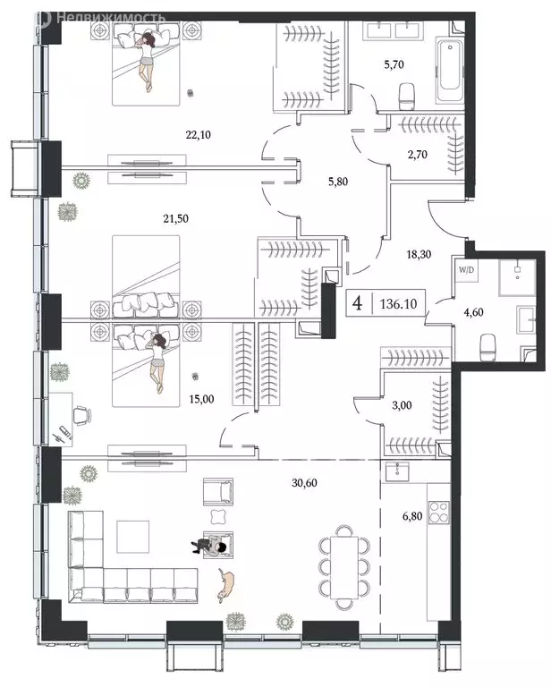 4-комнатная квартира: Москва, проспект Андропова, 9/1 (136.1 м) - Фото 1