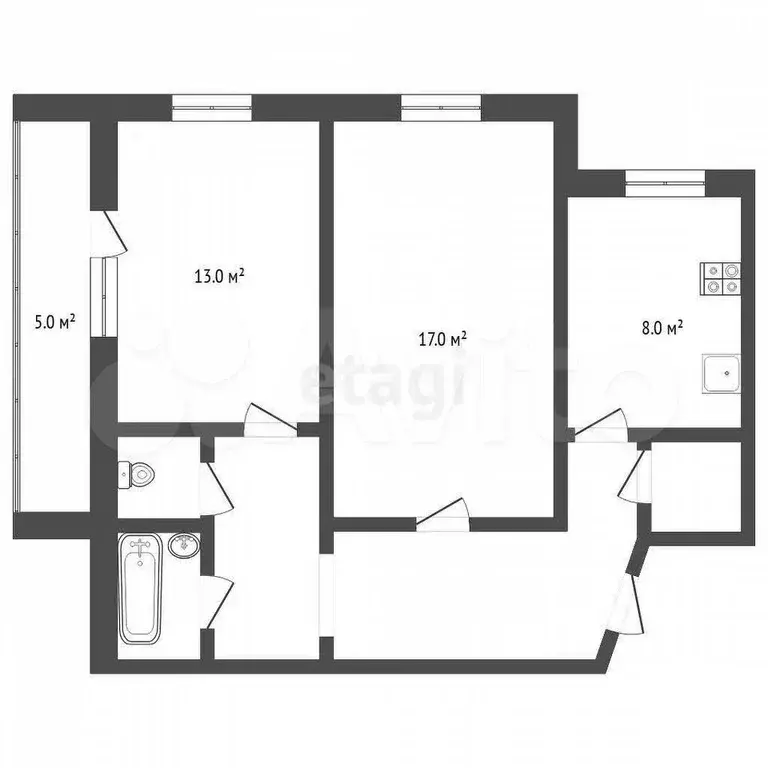 2-к. квартира, 53,1 м, 9/9 эт. - Фото 0