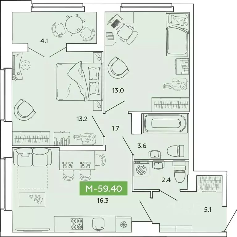 2-к кв. Ивановская область, Иваново Базисная ул. (59.4 м) - Фото 1