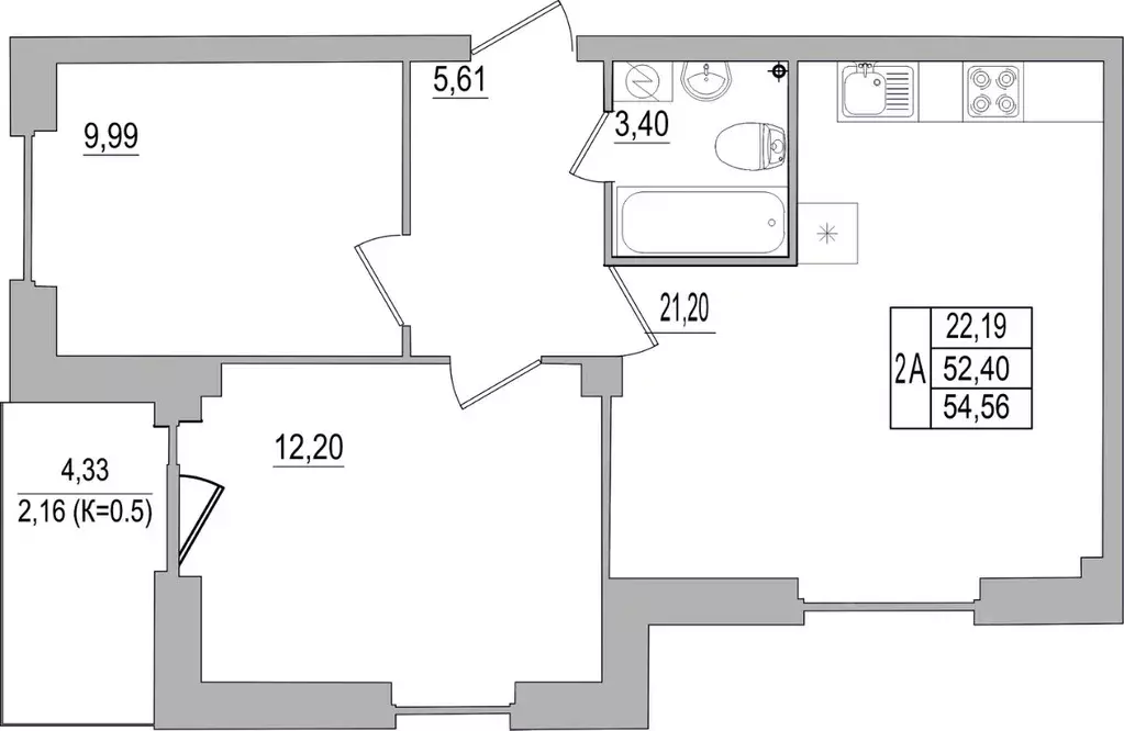 2-к кв. Псковская область, Псков ул. Юности, 32 (54.56 м) - Фото 0