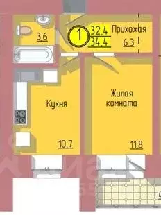 1-к кв. Амурская область, Благовещенск Загородная ул., 47 (34.5 м) - Фото 1