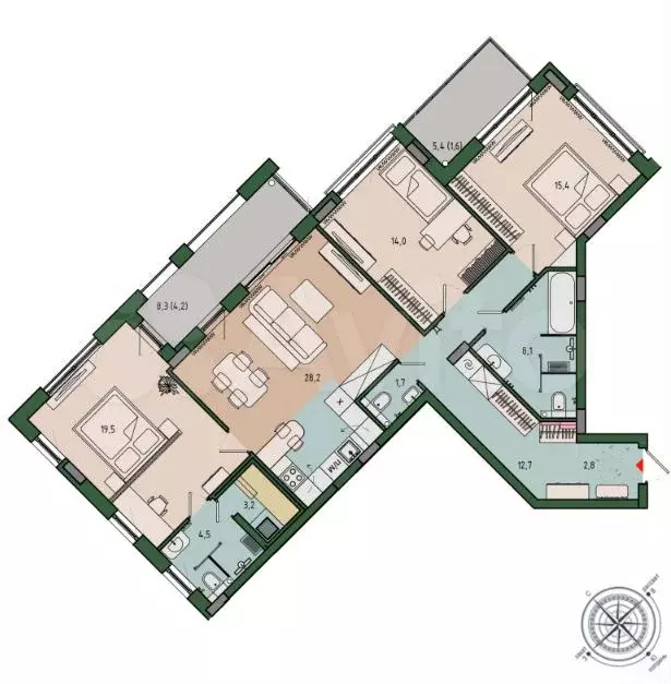 3-к. квартира, 115,6 м, 6/12 эт. - Фото 1