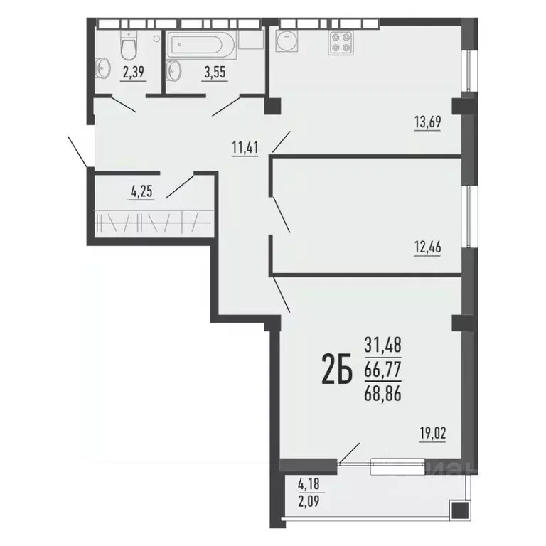 2-к кв. Челябинская область, Челябинск ул. Александра Шмакова, 41 ... - Фото 1