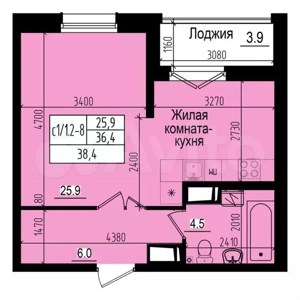 Квартира-студия, 38,4 м, 8/23 эт. - Фото 0