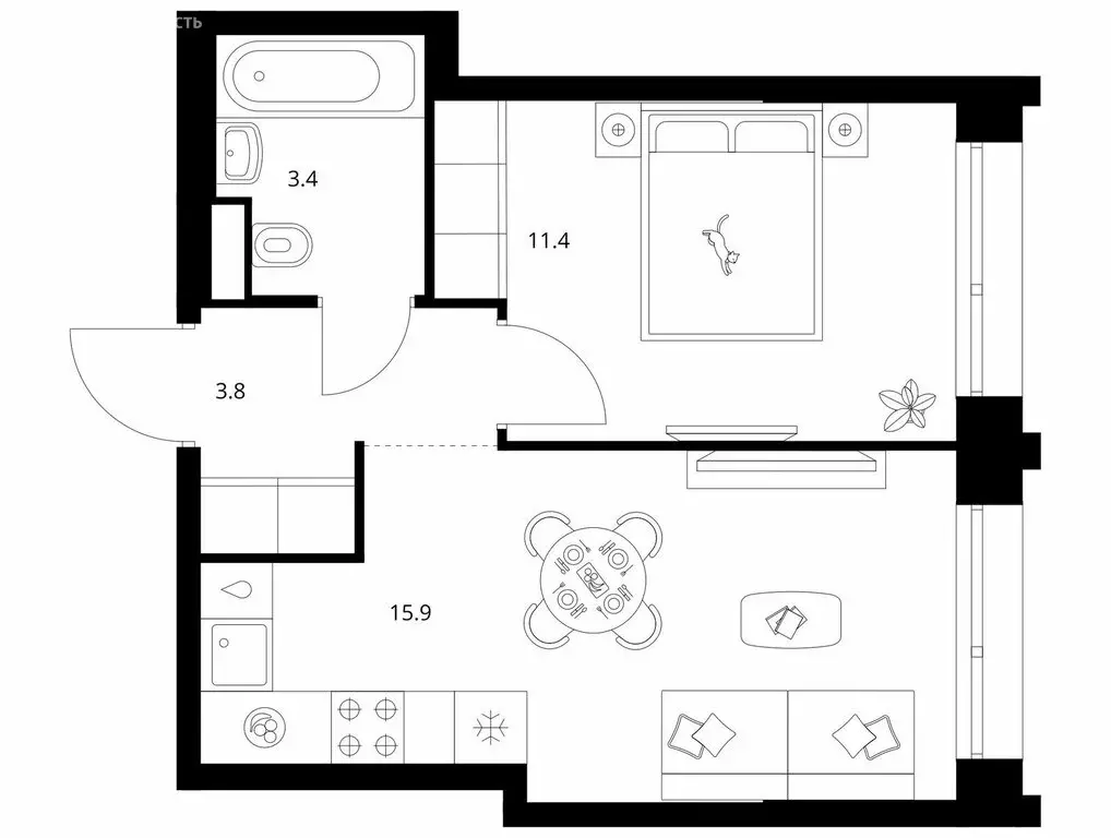 1-комнатная квартира: Москва, СЗАО, район Строгино (34.9 м) - Фото 1